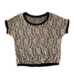 Maurices Sheer Lace Roses Top Women’s Medium Beige Black